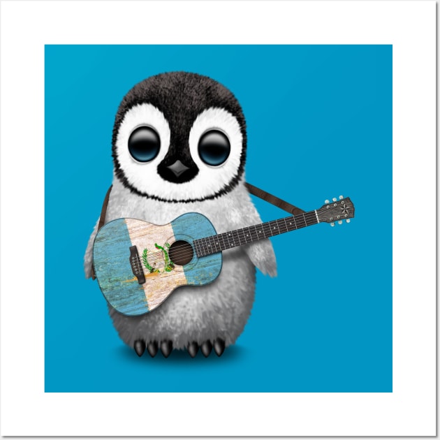 Baby Penguin Playing Guatemalan Flag Guitar Wall Art by jeffbartels